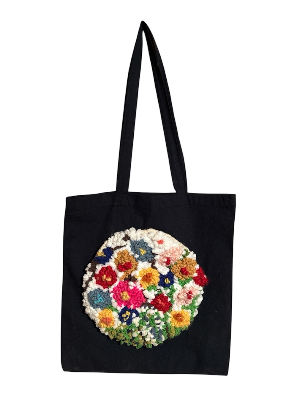 Farmers Market Floral Navy Tote Bag Punch Needlepoint Embroidery
